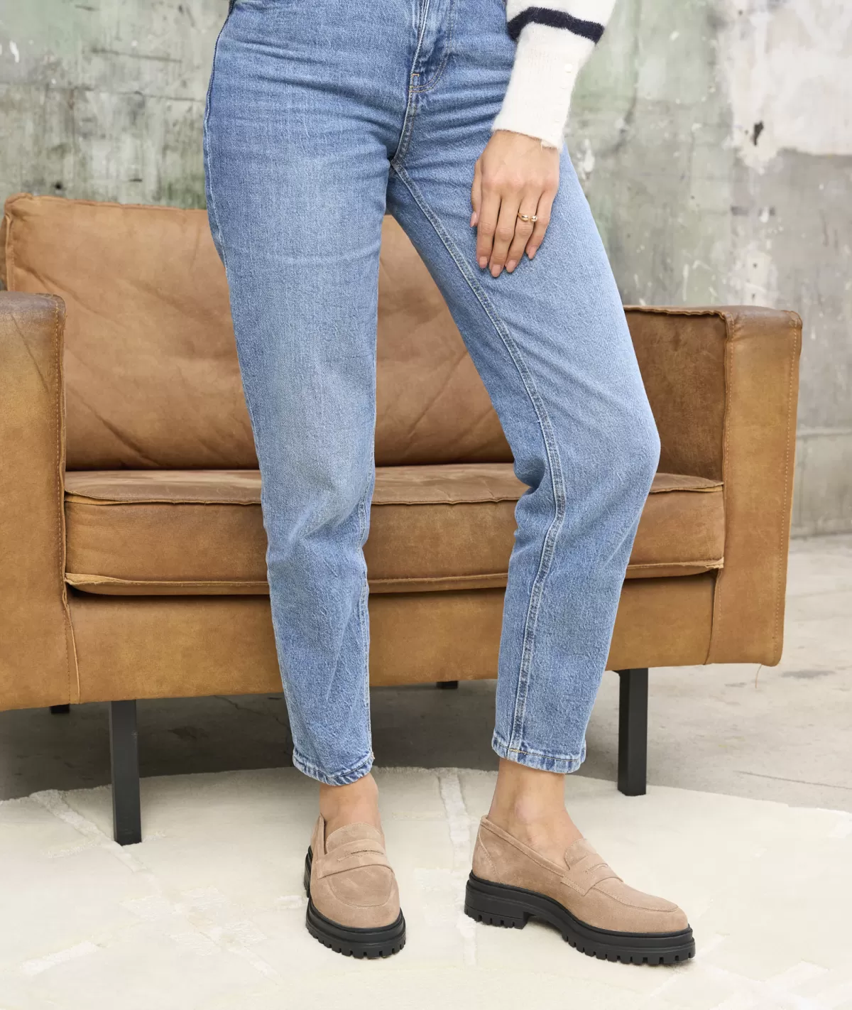 Clearance MOCASSIN CRANTÉ FEMME EN DAIM taupe Femme Mocassins Et Derbies